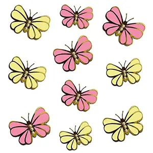 Christmas Vibes 10 Pcs Butterfly Cake Toppers Cake Party Cake Decorations Pink and Yellow Color for Birthday Wedding Party Wall Decoration Pink and Yellow
