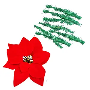 Christmas Vibes 1 Pcs Christmas Big 8" Poinsettia Flower and 10 Tree Branch for Christmas Xmas Tree Decoration Wreath Making DIY Christmas Carft and Christmas Decoration Item