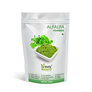 Holy Natural Alfalfa Powder (200gm) Medicago sativa Lucerne Purple Medic Alfalfa Grass Powder | Herbal Ayurvedic for men and women | Make smoothies Green Juice and Herbal Meals.