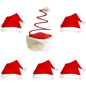 Christmas Vibess 1Pcs Spring Coil Xmas Tree Funny Christmas Santa Claus Hat / Santa Claus Cap Merry Christmas Hat Cap with 5 Pcs Regular Cap for Christmas /Xmas Party Celebration