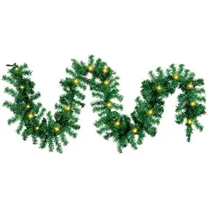 Christmas Vibes 1 Pcs Green Christmastree Branches Light Up Garland with Led Light Tinsel Christmas StringsGarlands Ribbon for New Year Xmas Christmas and Tree Decoration