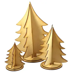Christmas Vibess 3 Different Size Wooden Xmas /Christmas Tree/ Pine Tree Table Top Christmas Tree for Christmas Decoration 8.5 _5.5 -3.5 Inch DIY Christmas Craft