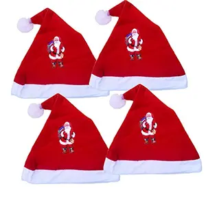 Christmas Vibes Set of 4 Christmas Santa Claus Hat/Santa Claus Cap Merry Christmas Hat Cap for Christmas/Xmas Party Celebration Red