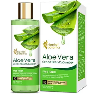 Oriental Botanics Aloe Vera Green Tea & Cucumber Face Toner 150 ml | Infused with Aloe Vera Green Tea & Cucumber | Hydrates & Helps Diminish Pores | No Parabens & Sulphates | Cruelty Free & Vegan