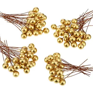 Christmas Vibess Pack of 100 Artificial Golden Holly Berries for Christmas Tree Ornaments Xmas Tree hangings Ornaments for Christmas Tree Decoration Item Christmas Party Props Favors