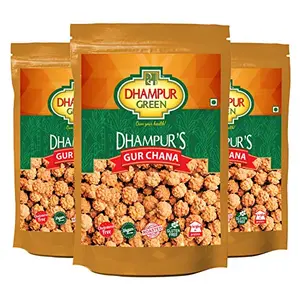 Dhampure Speciality Gur Gud Chana 450g (150g x 3) | Channa Snacks with Natural Jaggery with Roasted Chickpeas Healthy Lite Snacks with No Added Sugar Preservatives Chemical Color Natural Flavor
