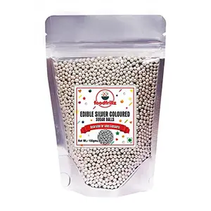 foodfrillz Decorative Silver Balls Sugar Sprinkles for cake decoration | Pearl Balls | Silver Dragees | Cake Toppers Balls | Vermicelli Edible Cake Decorating Sprinkle - 100g