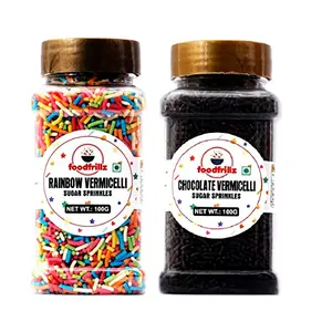 foodfrillz Muticoloured Rainbow Vermicelli Sugar Sprinkles and Chocolate Strands Coloring Cake Fancy Strands| Choco Sprinkles | Strands for Cakes Decoration and Ice Creams - 200g
