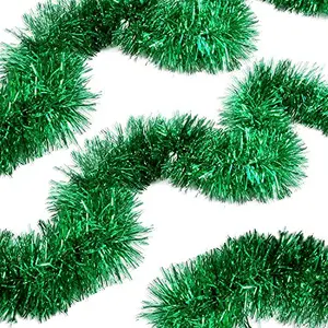 Christmas Vibess Green Colour 6 Pcs Tinsel Christmas Garlands Ribbon Merry Christmas Strings for X mas Christmas Tree Decoration and New Year PartyWedding