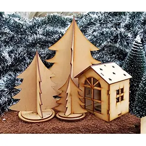 Christmas Vibes 1 Pcs Light Up Small Wooden House and Tree Combo Set for Christmas Xmas Decoration Table Centerpiece for Christmas
