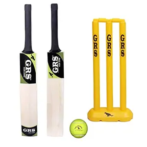GRS Kids Zone Popular Willow Cricket Bat with Wicket Set & 1 Tennis Ball for Kids (Size 3 Age 6-10 Year Old Kids) Multicolor