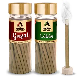 The Aroma Factory Combo of Gugal & Loban Dhoop Batti Sticks with dhoop Stand Holder in Box | Long Lasting Fragrance for Home | Meditation | Dhoop for Pooja (2 Jar X 100g)
