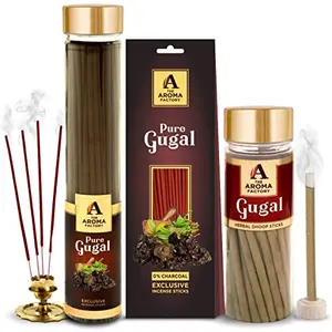 The Aroma Factory Gugal Guggal Incense Combo (Agarbatti -100g Dhoop batti -100g Packet -30 Sticks) 0% Charcoal 100% Natural 3 Pack