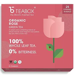 Teabox Rose Green Tea Bags 25 Pieces | For Glowing Skin | Made with 100% Whole Leaf & Natural Rose Petals