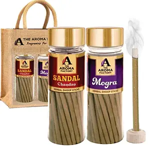 The Aroma Factory Organic Bamboo-Less Incense Sticks (Sandalwood Mogra) No Charcoal | Non Toxic | Aromatic Fragrance Dhoopbattis | Exotic Combo of 2 Jar x 100Gram