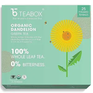Teabox Organic Dandelion Green Tea 25 Teabags | Made with 100% Whole Leaf & Natural Dandelion Roots | Helps in Digestion and Boosts Immune System