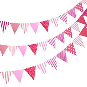 Bunting Flags Banner for Kids Room Play School Decoration Birthday Party Baby Shower (Pink)(Pack of 3)