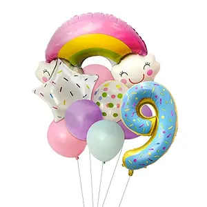 9th Birthday Rainbow Theme Decoration set with Rainbow foil balloon Star Foil Balloon and Polka dot Balloon for Baby Birthday Decoration set of 10 (9th)