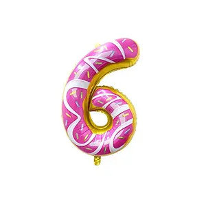 Number 6 Balloon 6th Birthday Party Foil Mylar Number SIx Balloons for Kid Girl Boy Donut 32 Inch