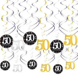 50th Birthday Party Decoration 12 Packs Black Gold Silver Hanging Foil Spiral Swirl Ceiling for 50 Years Old Birthday Anniversary Party Supplies