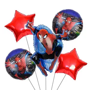 5 Pcs Super Hero Themed with Star and Round Balloon Birthday Celebration FOIL Balloon Combo Set