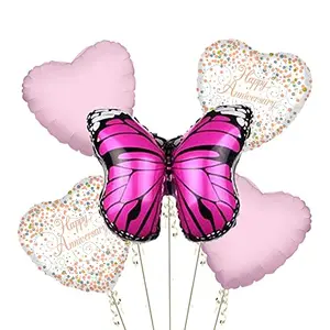5Pcs Butterfly Theme Decoration With Heart And Printed Foil Balloon For Anniversary Party Decoration.|Multicolor