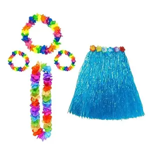 Skirt Hawaiian Hula Skirts Party Decorations Favors Supplies Red Skirts with Multi Color Garland for Kids Elastic Flowers Tropical Hula Skirt for Party Birthdays Celebration