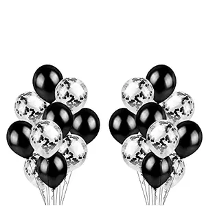 Rubber Latex Confetti Balloons for Birthday Decoration Items (Black) - Pack of 20 Pcs