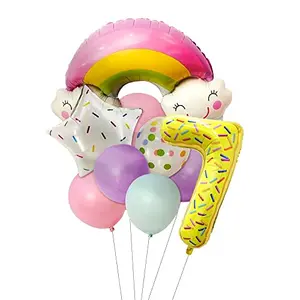 7th Birthday Rainbow Theme Decoration set with Rainbow foil balloonStar Foil Balloon and Polka dot Balloon for Baby Birthday Decoration set of 10 (7th)