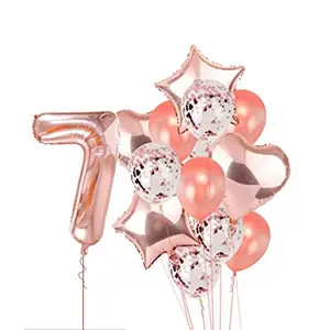 Rose Gold 7 Balloon for 7th Birthday -Large Pack of 15 | Rose Gold Confetti Star and Heart Foil Balloon Bouquet for Party Decoration | Great for 7th Birthday Party Decoration Suplies