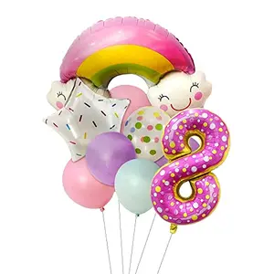8th Birthday Rainbow Theme Decoration set with Rainbow foil balloonStar Foil Balloon and Polka dot Balloon for Baby Birthday Decoration set of 10 (8th)