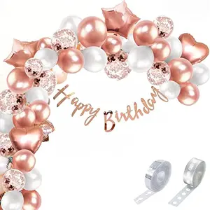Rose Gold Birthday Decoration kit with Cursive Banner StarHeartLatex Confetti Balloon and Arch for 15th18th21st25th30th40th50th60th Decoration