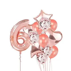 6th Number balloon With 6 Digit Balloon for Including Latex star heart and Confetti Balloons