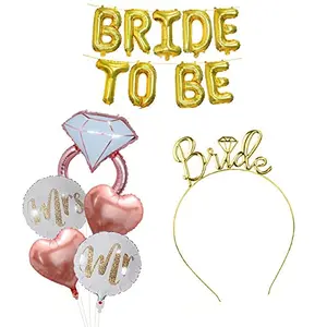 Party Decorations Kits-Rose Gold Bridal Shower Party Decor and Supplies-Gold Bride to Be Balloons Ring Mr Mrs Round Heart Foil BalloonBride Heirband Pack of 7