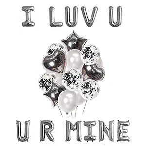 I luv You alfabet and U R Mine Decoration Set with 14 pcs Silver Bunch