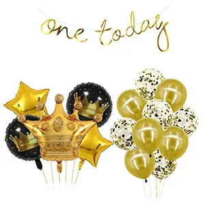 Birthday Party Decoration Kit with One Today BannerCrown Round Foil Star Foil and Latex Confetti Balloon Pack of 16