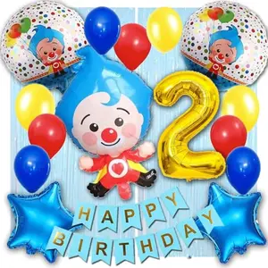 Cartoon Clown Balloon Birthday Party Decorations Circus Theme Balloon with 2Number Gold Foil Balloon for Circus Theme Party Birthday Party Decorations Party Supplies (Pack Of 59)