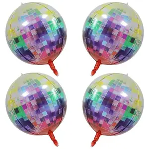 Multi Disco Ball Balloons 4 Pieces 22 Inch 4D Disco Balloons Large Foil Balloon Metallic Mirror Balloon for Disco Dance Party