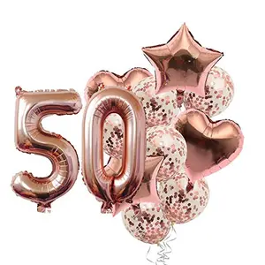 50th Number Balloon with 50 Digit Balloon for Including Star Heart and Confetti Balloons