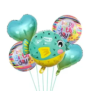 Pufferfish Theme Decoration with Heart and Round Foil Balloon for Birthday Decor