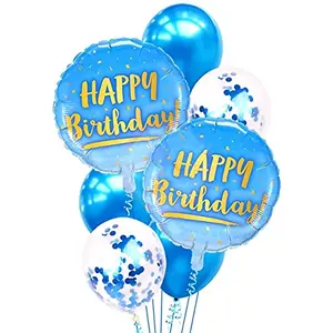 Blue 7PCS/Set Round Happy Brithday Foil Balloon Set with Latex Balloon for Birthday Decoration Party Decorations Kids Adults Balloons