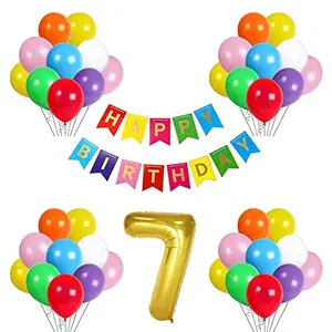 7th Birthday Decoration kit with Happy Birthday Banner 7 Digit and Latex Balloon
