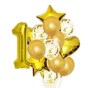 1st Number balloon With 1 Digit Balloon for Including Gold Latex star heart and Confetti Balloons