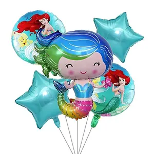 5pcs Mermaid Theme Decoration with Round and Star Foil Balloon for Birthday Decoration Kit