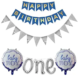 Its Boy Birthday Decoration with one Letter foil Balloon Happy Birthday Banner Baby Boy Round Foil and Tringle Bunting