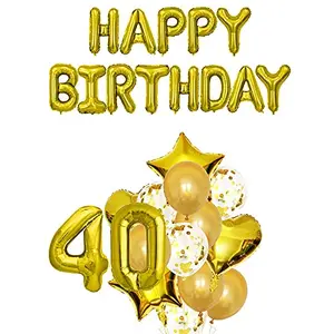 40th Birthday Party Decorations Gold Supplies Big Set With Happy Birthday Balloons Banner and 40 Digit Balloon for Including Latex star heart and Confetti Balloons