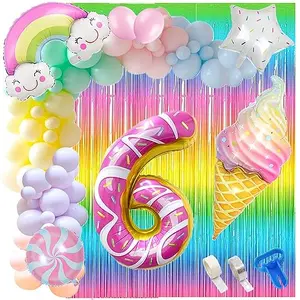 6 Number Ice Cream Balloon Garland Kit 60 Pcs Pastel Balloons Rainbow Ice Cream Curtains ArchGlue Dot Party Balloons Birthday And Ice Cream Theme Party Decorations (6 NUMBER)