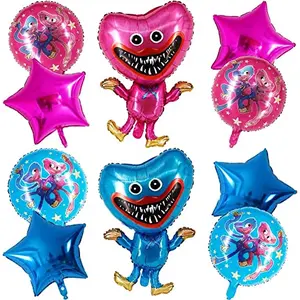 Huggy Wuggy Kissy Missy Theme Foil Balloons Party Decorations 4 Pcs Set|Multicolor(huggybuggyp10)