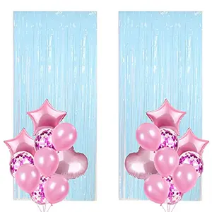 Rubber Balloon Curtain Party Set (Blue Pink) - 22 Pieces