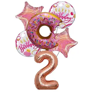 Donut 2nd Birthday Party Decorations SetDoughnut Foil Balloon For Girls 2nd Birthday Party Decor (Pack Of 6)
